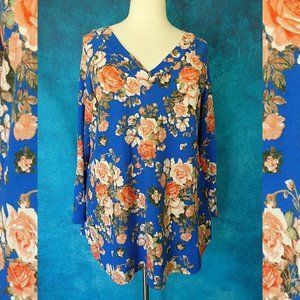 Emerald Soft Blue V Neck Floral Sweater 3X